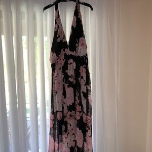 Long pink and black floral dress